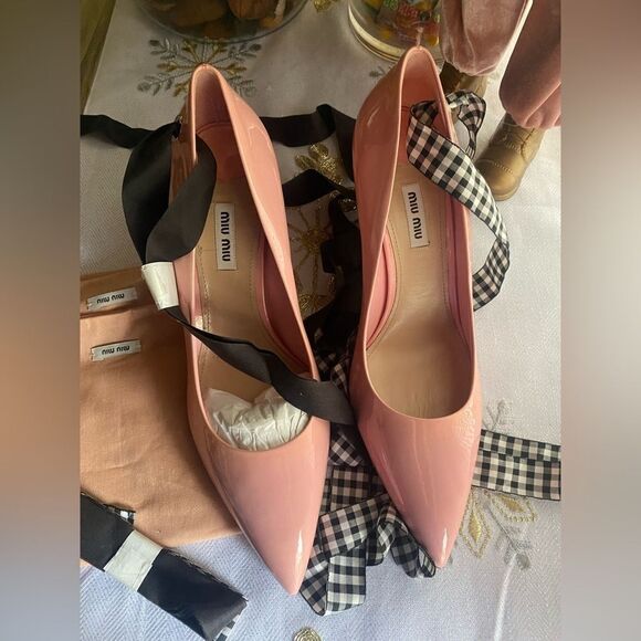 Miu Miu new pink stilettos with black and white ribbon size 41 made in Italy - Picture 8 of 15
